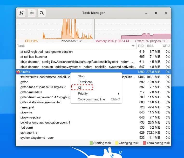 Xfce task manager to kill a process