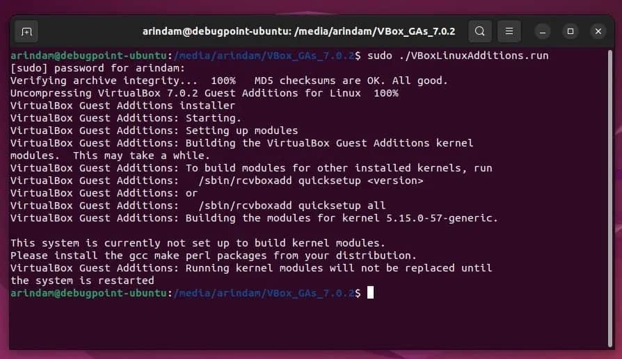 VirtualBox 为 Windows 主机添加客体机增强项