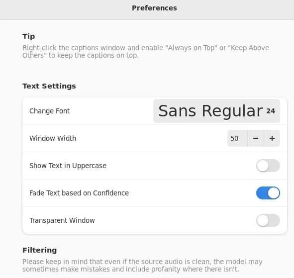 preferences in Live Captions.